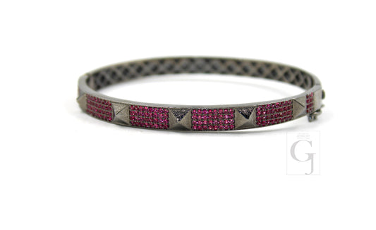 Beautiful Pyramid Bangle Rosecut Pave Pink Sapphire Bangle 925 Sterling Silver Handmade Finish Pink Sapphire Bangle Bracelet