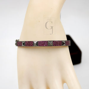 Beautiful Pyramid Bangle Rosecut Pave Pink Sapphire Bangle 925 Sterling Silver Handmade Finish Pink Sapphire Bangle Bracelet