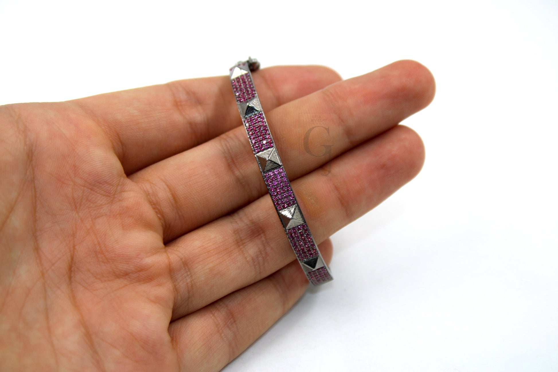 Beautiful Pyramid Bangle Rosecut Pave Pink Sapphire Bangle 925 Sterling Silver Handmade Finish Pink Sapphire Bangle Bracelet