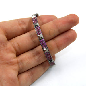 Beautiful Pyramid Bangle Rosecut Pave Pink Sapphire Bangle 925 Sterling Silver Handmade Finish Pink Sapphire Bangle Bracelet