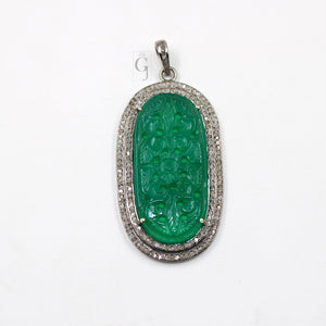 Carving stone green onyx pendant designer Rosecut pave diamond pendant 925 sterling silver handmade finish diamond charms necklace pendant