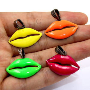 Very beautiful enamel lips pendant Rosecut pave diamond pendant 925 sterling silver handmade finish diamond charms necklace pendant
