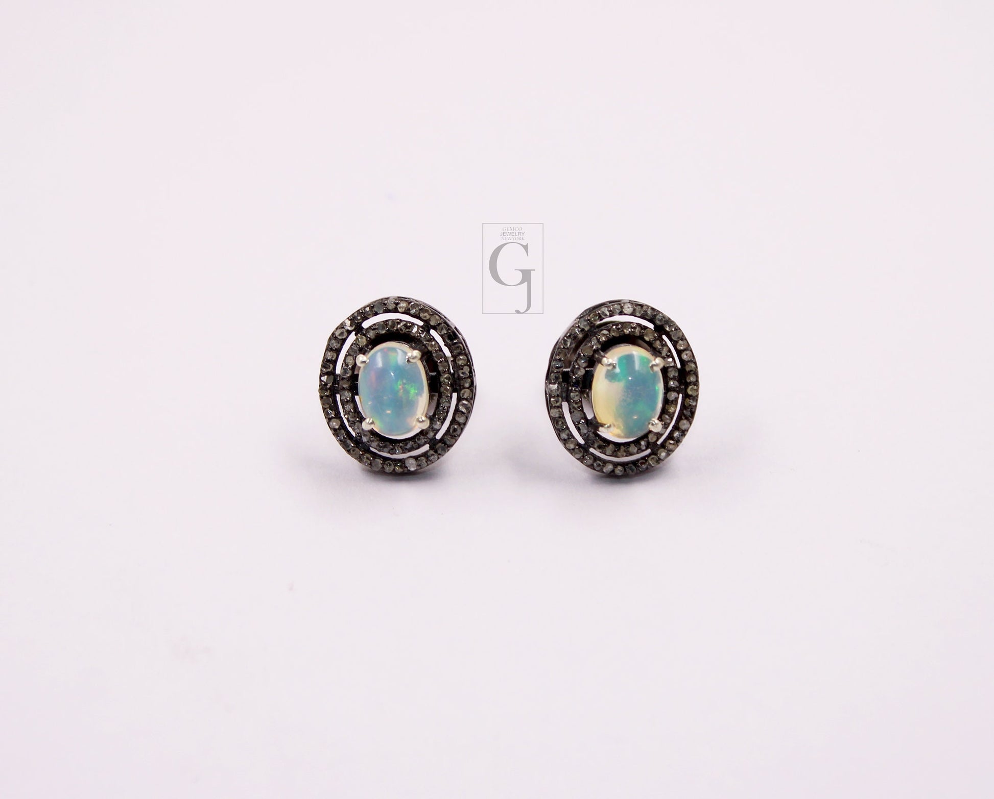 Natural Opal Oval Stud Earrings Tops Pave Rosecut Diamond 925 Sterling Silver Handmade Very Beautiful  Diamond Pave Stud Earrings