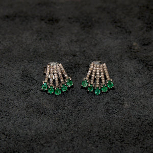 Beautiful Designer Emerald Stud Earrings Tops Pave Rosecut Diamond 925 Sterling Silver Handmade Diamond Pave Stud Earrings