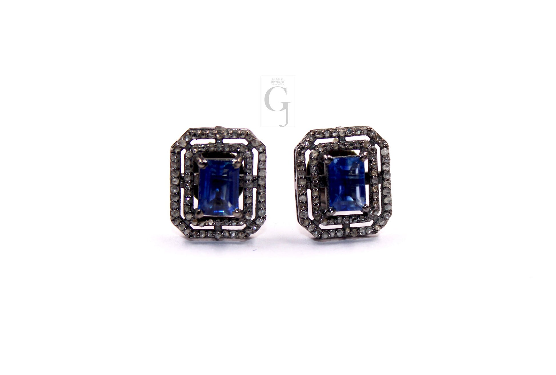 Very Beautiful Kyanite Stud Earrings Tops Pave Rosecut Diamond 925 Sterling Silver Handmade Diamond Pave Stud Earrings