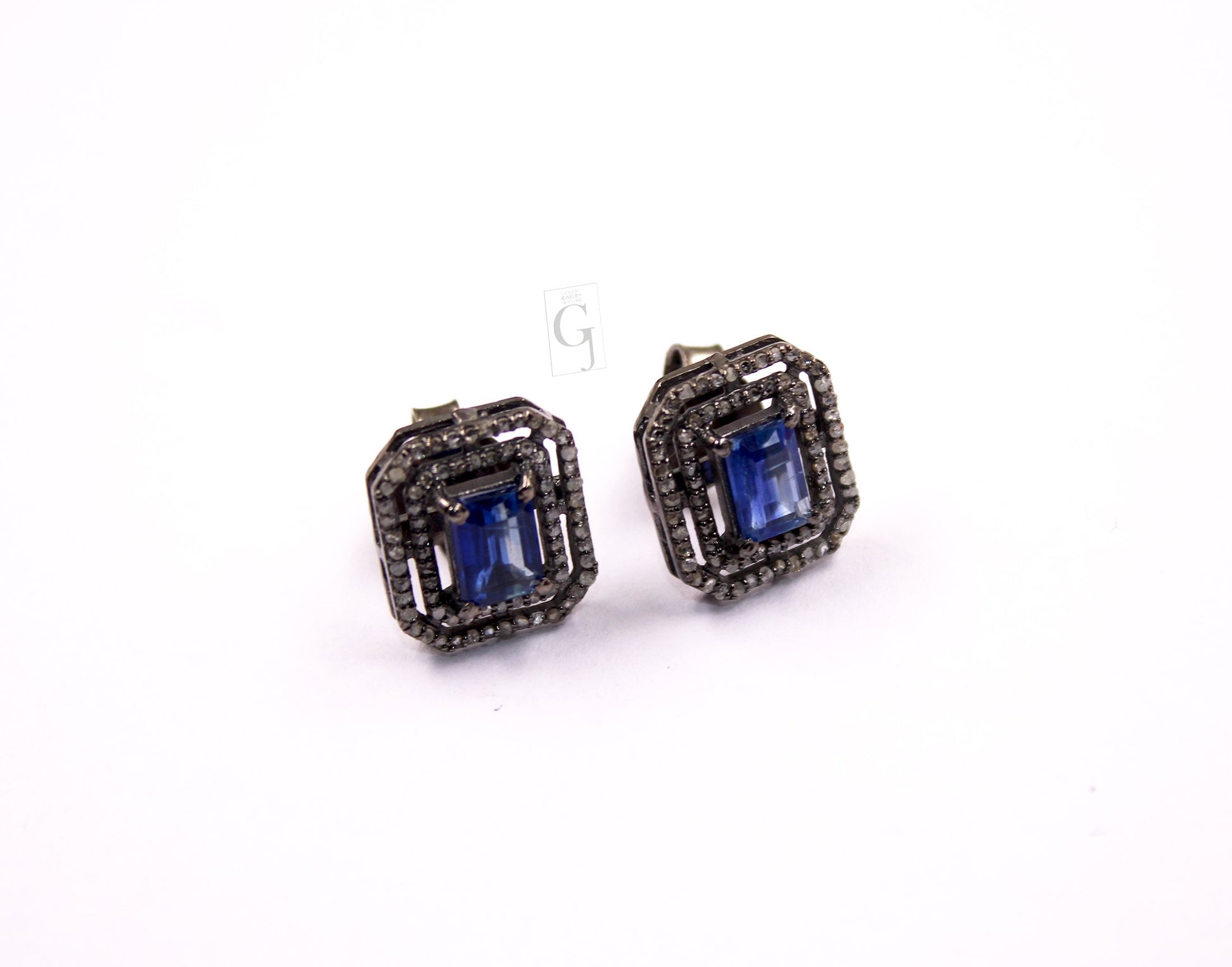 Very Beautiful Kyanite Stud Earrings Tops Pave Rosecut Diamond 925 Sterling Silver Handmade Diamond Pave Stud Earrings