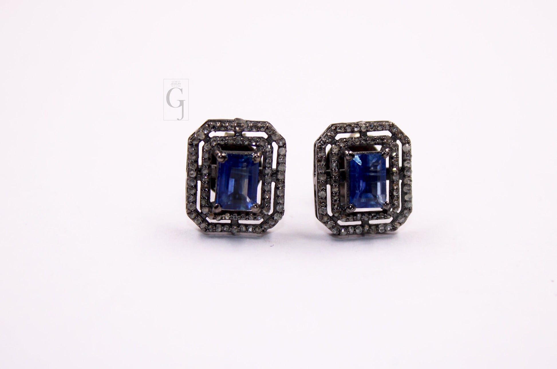 Very Beautiful Kyanite Stud Earrings Tops Pave Rosecut Diamond 925 Sterling Silver Handmade Diamond Pave Stud Earrings