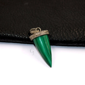 Spike design malachite pendant Rosecut pave diamond pendant sterling 925 silver handmade finish diamond charms necklace pendant,