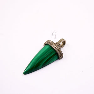 Spike design malachite pendant Rosecut pave diamond pendant sterling 925 silver handmade finish diamond charms necklace pendant,