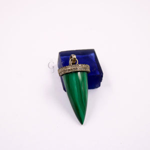 Spike design malachite pendant Rosecut pave diamond pendant sterling 925 silver handmade finish diamond charms necklace pendant,