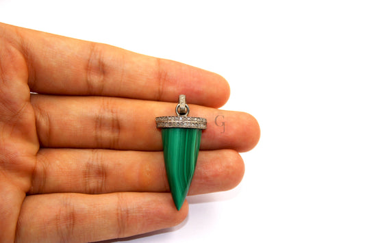 Spike design malachite pendant Rosecut pave diamond pendant sterling 925 silver handmade finish diamond charms necklace pendant,