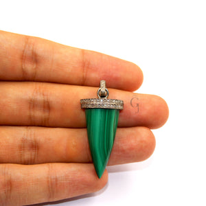 Spike design malachite pendant Rosecut pave diamond pendant sterling 925 silver handmade finish diamond charms necklace pendant,