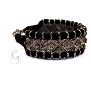 Antique Macrame Bracelet Rosecut Pave Diamond Thread Bracelet 925 Sterling Silver Handmade Diamond Macramé Bracelet 4.5' Diamond Silver Part