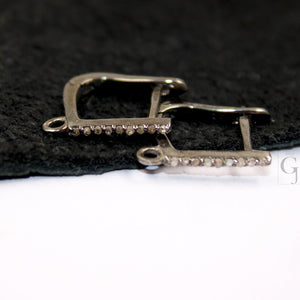 1 Pair russian lock Earring Hook Rosecut pave diamond earring supplies 925 sterling silver handmade silver finish diamond earring 15mm size