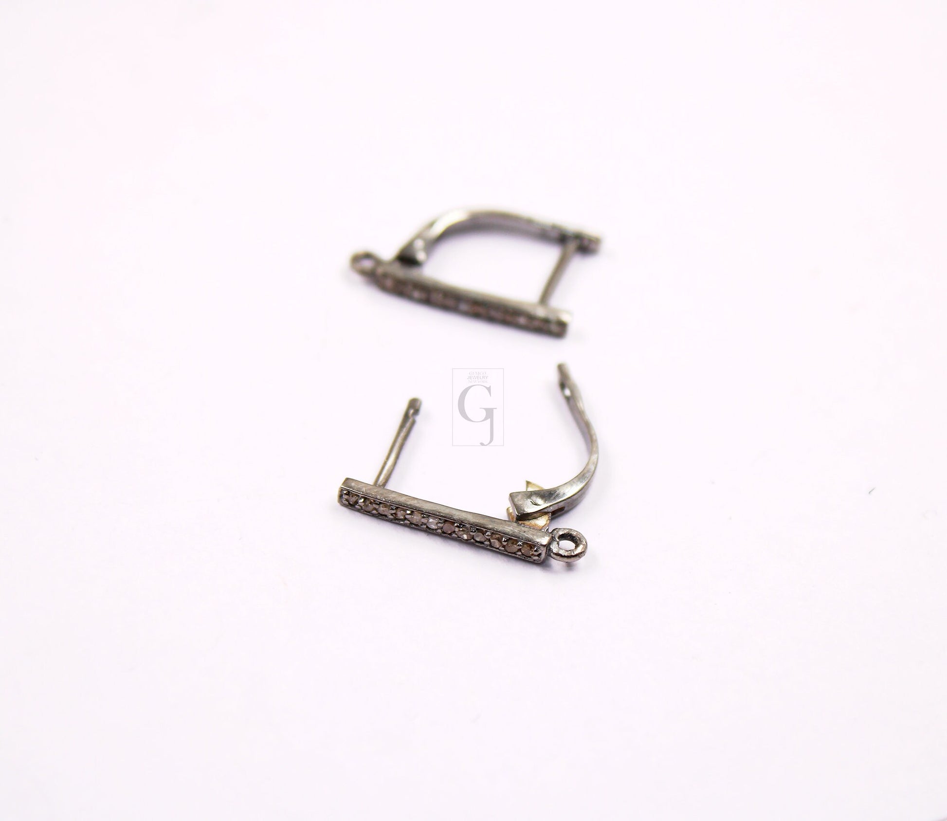 1 Pair Russian Lock Earring Hook Rosecut Pave Diamond Earring Supplies 925 Sterling Silver Handmade Silver Finish Diamond Earring 18mm Size