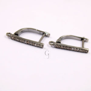 1 Pair Russian Lock Earring Hook Rosecut Pave Diamond Earring Supplies 925 Sterling Silver Handmade Silver Finish Diamond Earring 18mm Size