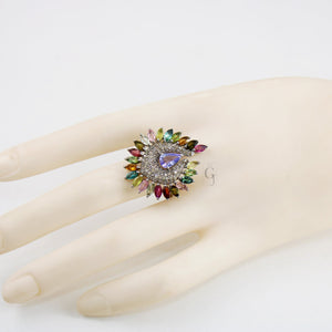 Peacock Style Multi Tourmaline Ring Tanzanite Designer Rosecut Pave Diamond Rings 925 Sterling Silver Handmade Silver Finish Diamond Ring