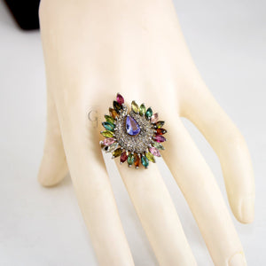 Peacock Style Multi Tourmaline Ring Tanzanite Designer Rosecut Pave Diamond Rings 925 Sterling Silver Handmade Silver Finish Diamond Ring