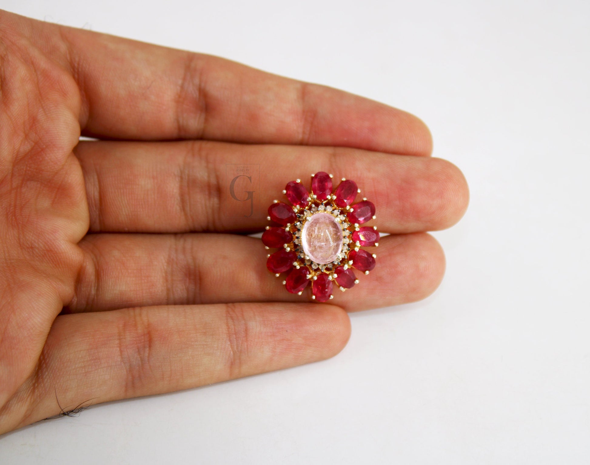 Very Beautiful color of 2023 viva magenta ruby tourmaline ring ruby Rosecut pave diamond ring 925 sterling silver handmade diamond ring