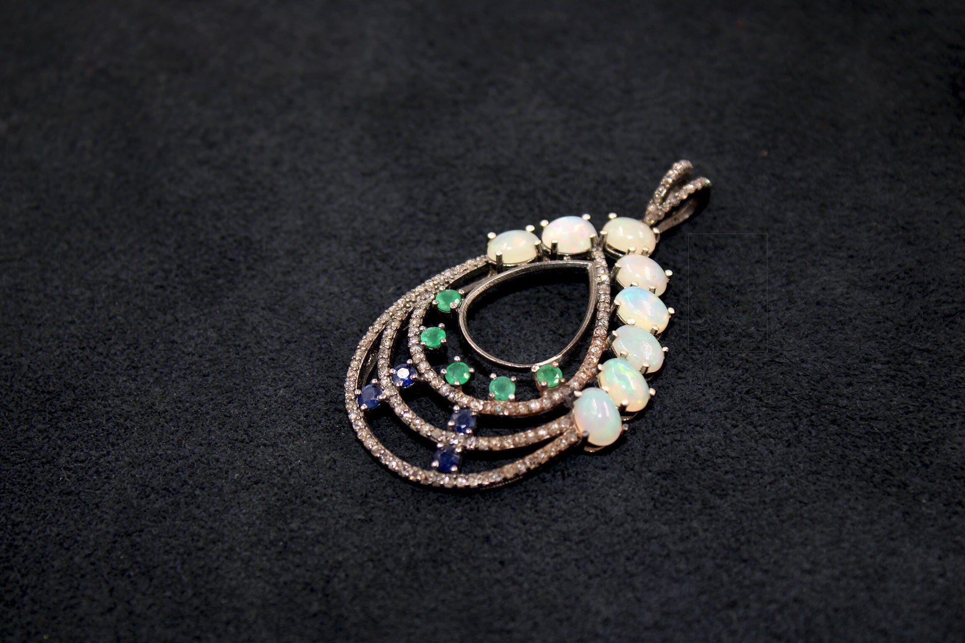 Beautiful Opal, Blue Sapphire, Emerald, Pendant Rosecut Pave Diamond Pendant Silver Handmade Finish Diamond Charms Necklace Pendant
