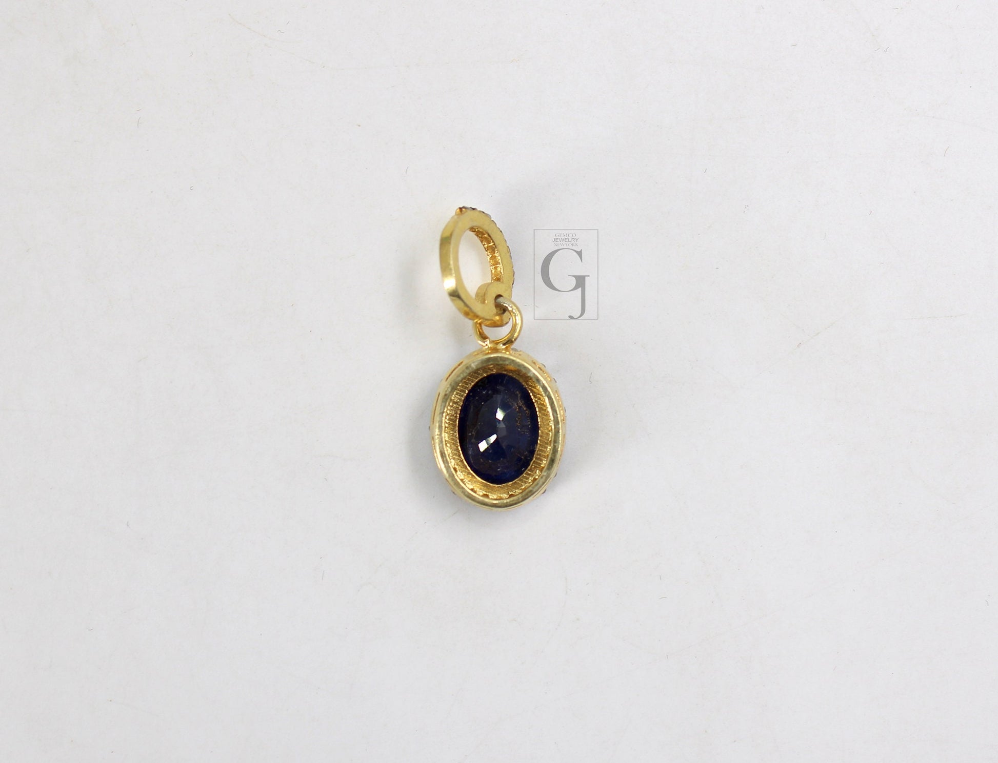 14k Gold Finish Blue Sapphire Pendant Rosecut Pave Diamond Pendant 925 Sterling Silver Handmade Finish Diamond Charms Necklace Pendant