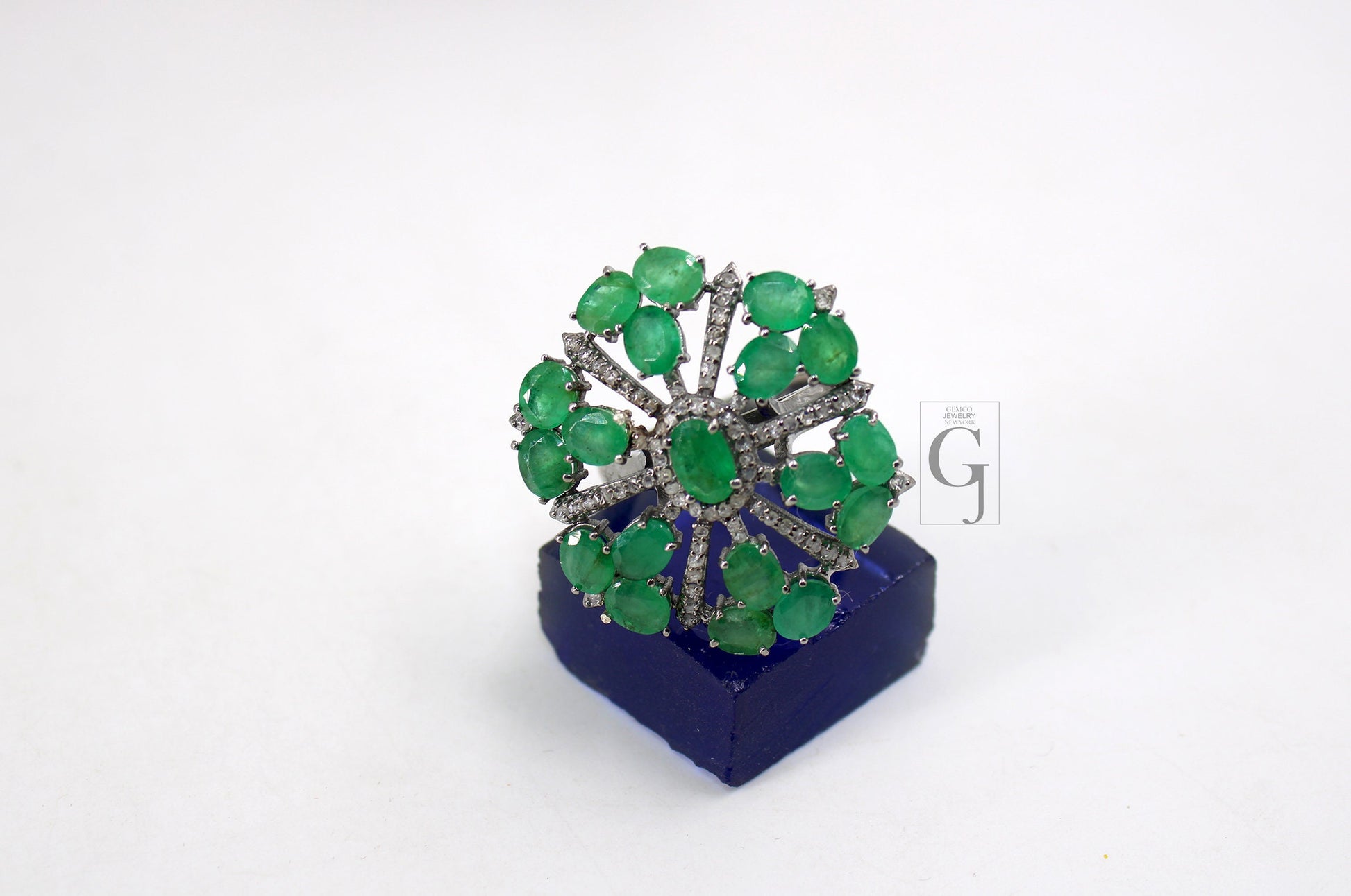 Beautiful Snowflake Designer Emerald Ring Designer Rosecut Pave Diamond Rings 925 Sterling Silver Handmade Silver Finish Diamond Ring