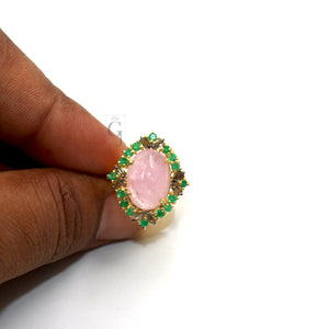 Beautiful 14k Gold Finish Pink Tourmaline Ring Designer Rosecut Pave Diamond Rings 925 Sterling Silver Handmade Silver Finish Diamond Ring