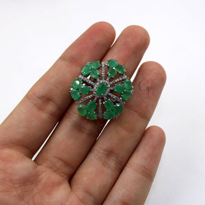 Beautiful Snowflake Designer Emerald Ring Designer Rosecut Pave Diamond Rings 925 Sterling Silver Handmade Silver Finish Diamond Ring