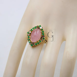 Beautiful 14k Gold Finish Pink Tourmaline Ring Designer Rosecut Pave Diamond Rings 925 Sterling Silver Handmade Silver Finish Diamond Ring