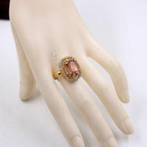 14k Gold Finish Beautiful Pink Tourmaline Ring Designer Rosecut Pave Diamond Rings 925 Sterling Silver Handmade Silver Finish Diamond Ring