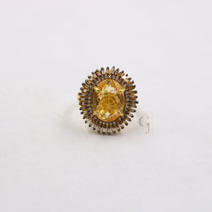 18k Gold Finish Baguette Designer Citrine Ring Rosecut Pave Diamond Rings 925 Sterling Silver Handmade Silver Finish Diamond Ring