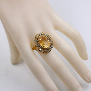 18k Gold Finish Baguette Designer Citrine Ring Rosecut Pave Diamond Rings 925 Sterling Silver Handmade Silver Finish Diamond Ring