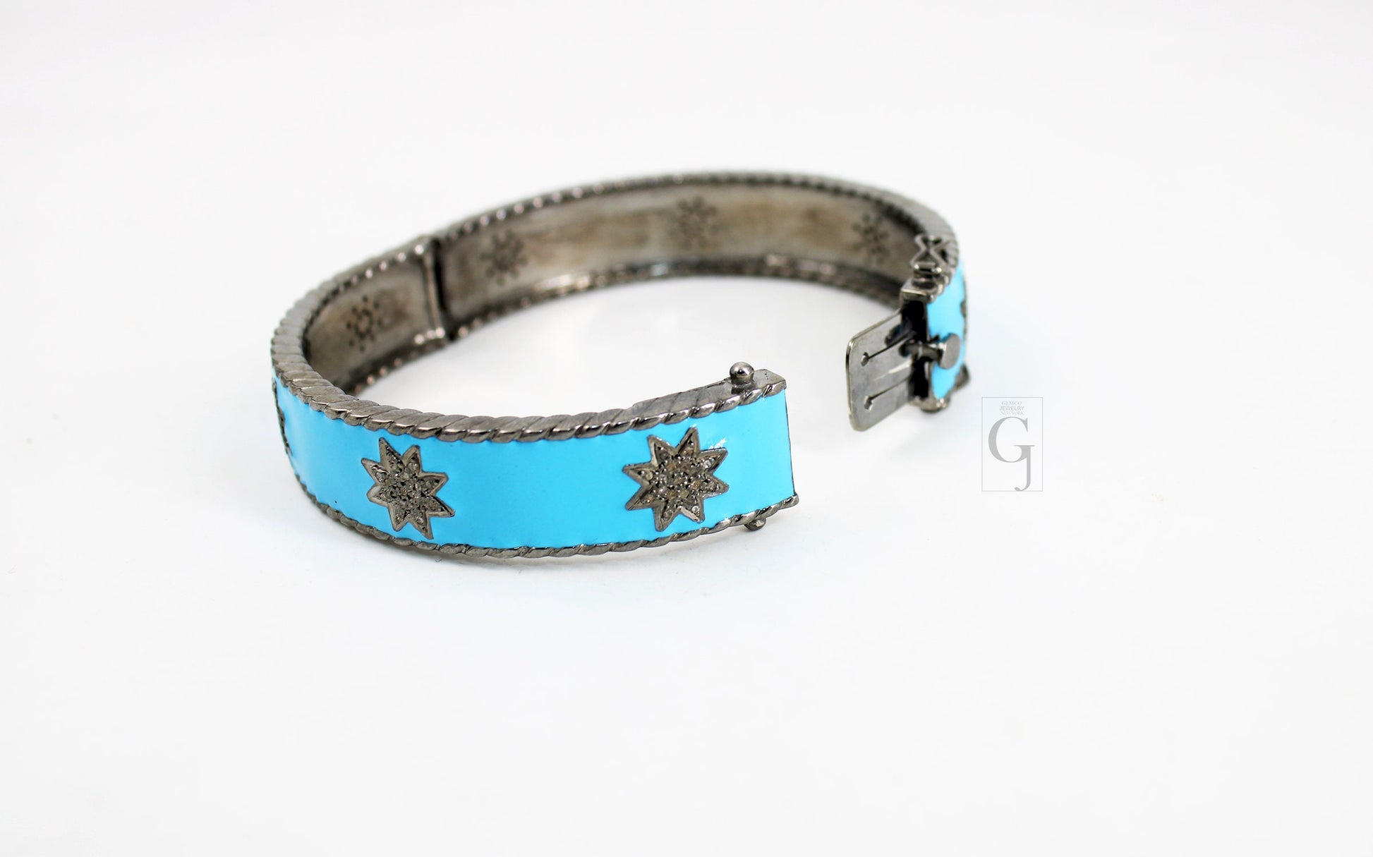 Enameled designer bracelet star bangle Rosecut pave diamond bangle bracelet 925 sterling silver handmade finish diamond bangle bracelet