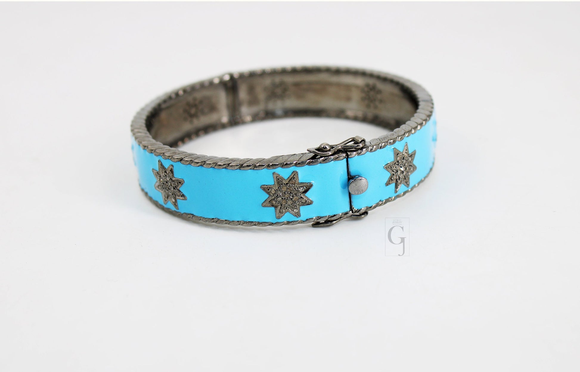Enameled designer bracelet star bangle Rosecut pave diamond bangle bracelet 925 sterling silver handmade finish diamond bangle bracelet