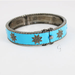 Enameled designer bracelet star bangle Rosecut pave diamond bangle bracelet 925 sterling silver handmade finish diamond bangle bracelet