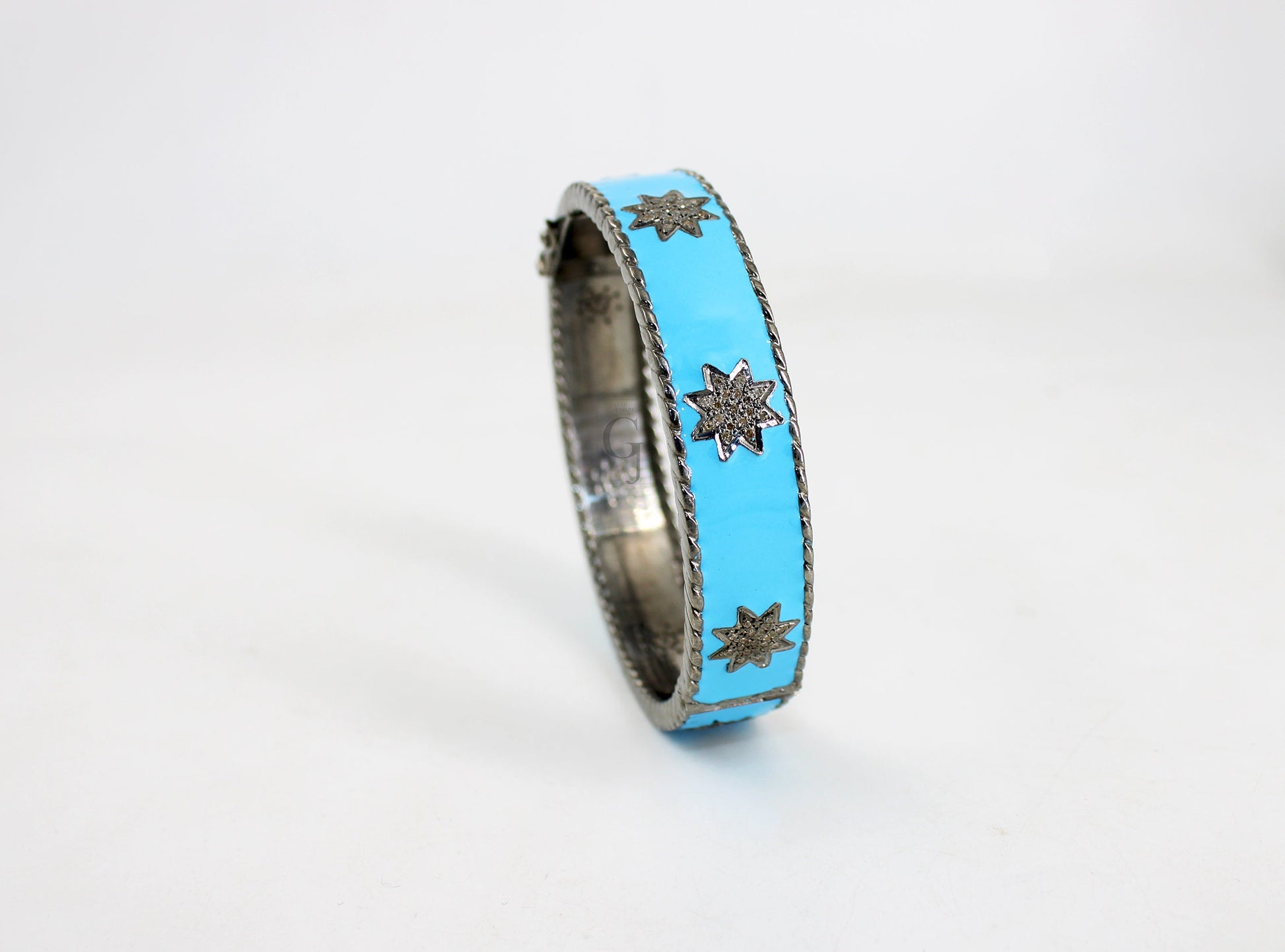 Enameled designer bracelet star bangle Rosecut pave diamond bangle bracelet 925 sterling silver handmade finish diamond bangle bracelet