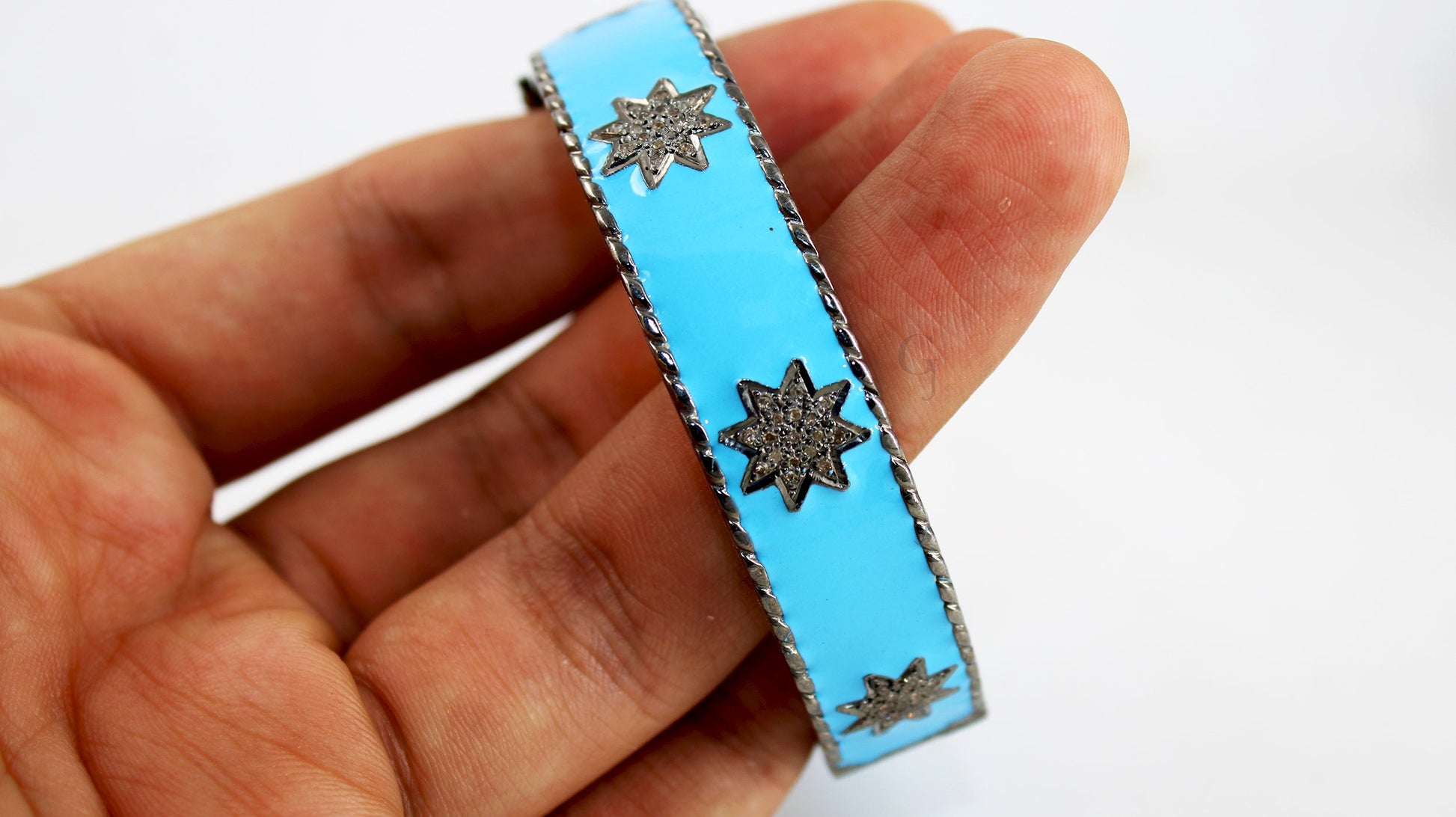 Enameled designer bracelet star bangle Rosecut pave diamond bangle bracelet 925 sterling silver handmade finish diamond bangle bracelet