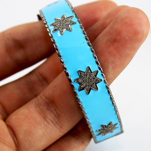 Enameled designer bracelet star bangle Rosecut pave diamond bangle bracelet 925 sterling silver handmade finish diamond bangle bracelet