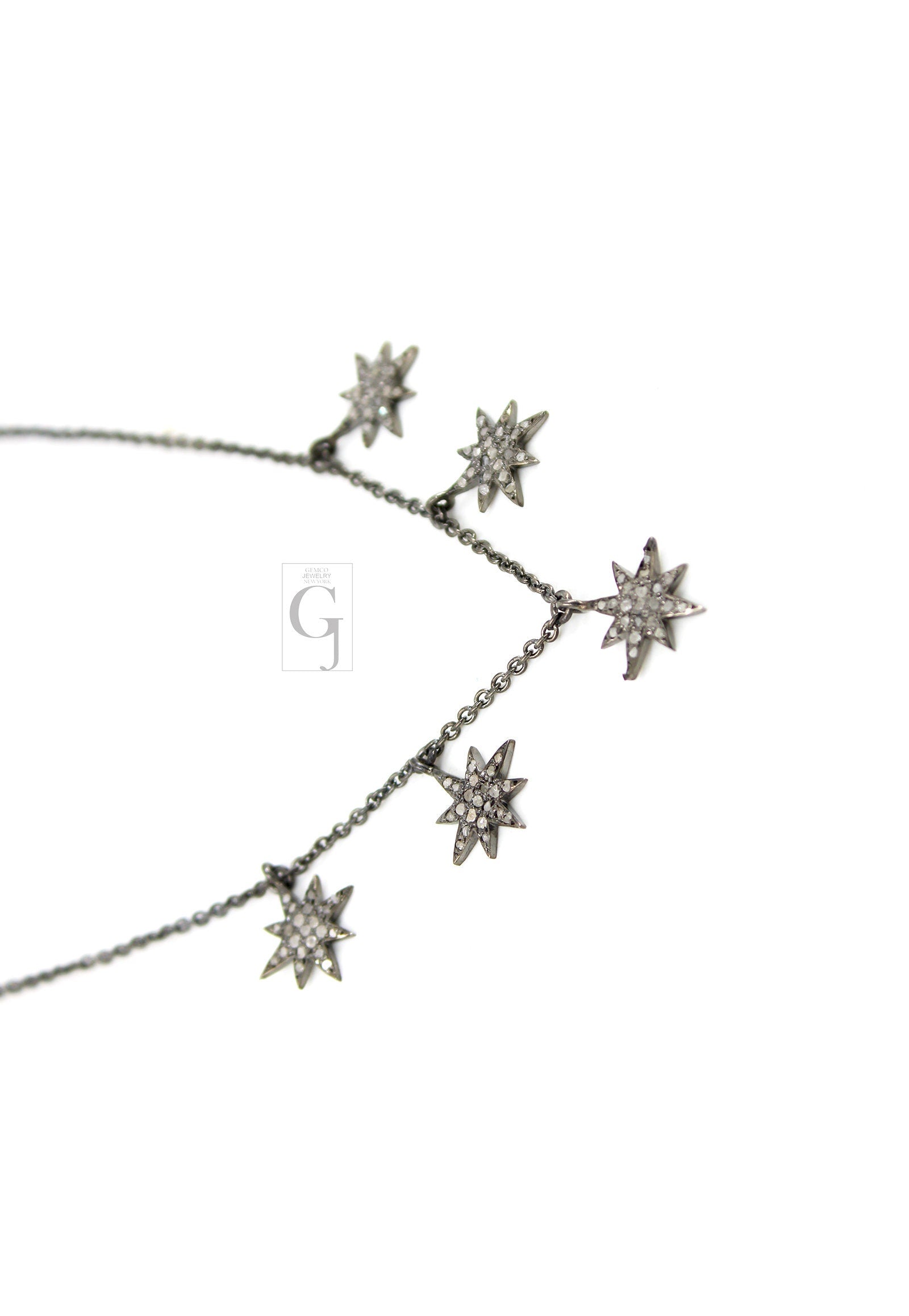 Antique Look Starburst Pendant Necklace Designer Rosecut Pave Diamond Pendant Sterling 925 Silver Handmade Finish Diamond Charm Necklace 18'