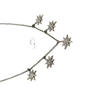 Antique Look Starburst Pendant Necklace Designer Rosecut Pave Diamond Pendant Sterling 925 Silver Handmade Finish Diamond Charm Necklace 18'