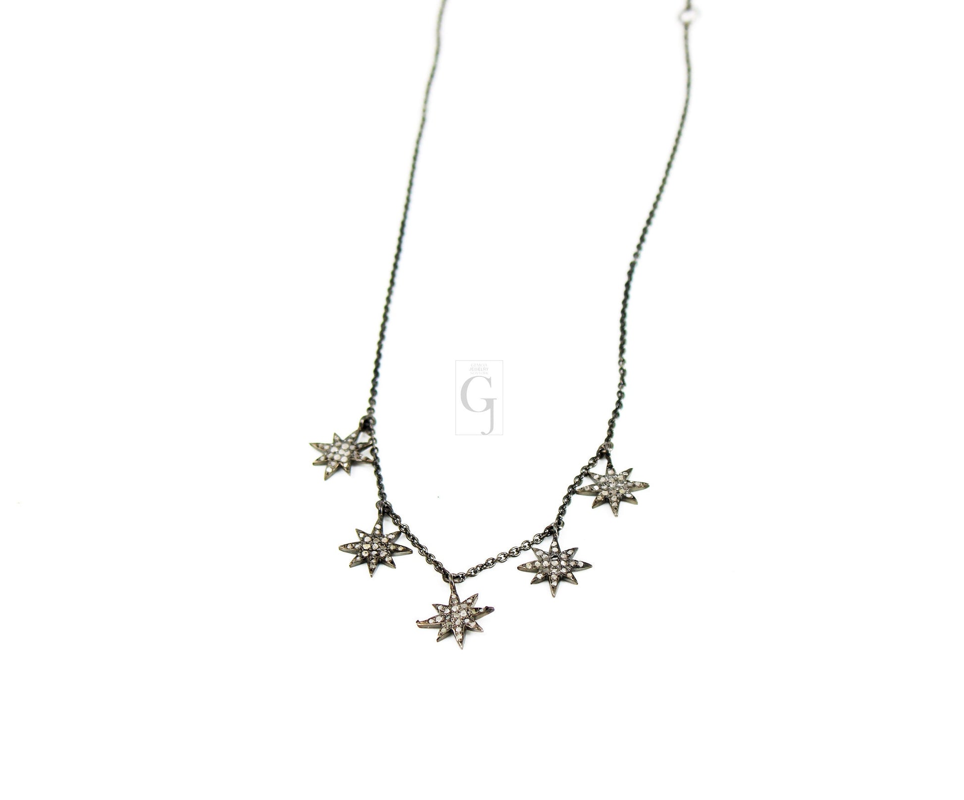 Antique Look Starburst Pendant Necklace Designer Rosecut Pave Diamond Pendant Sterling 925 Silver Handmade Finish Diamond Charm Necklace 18'