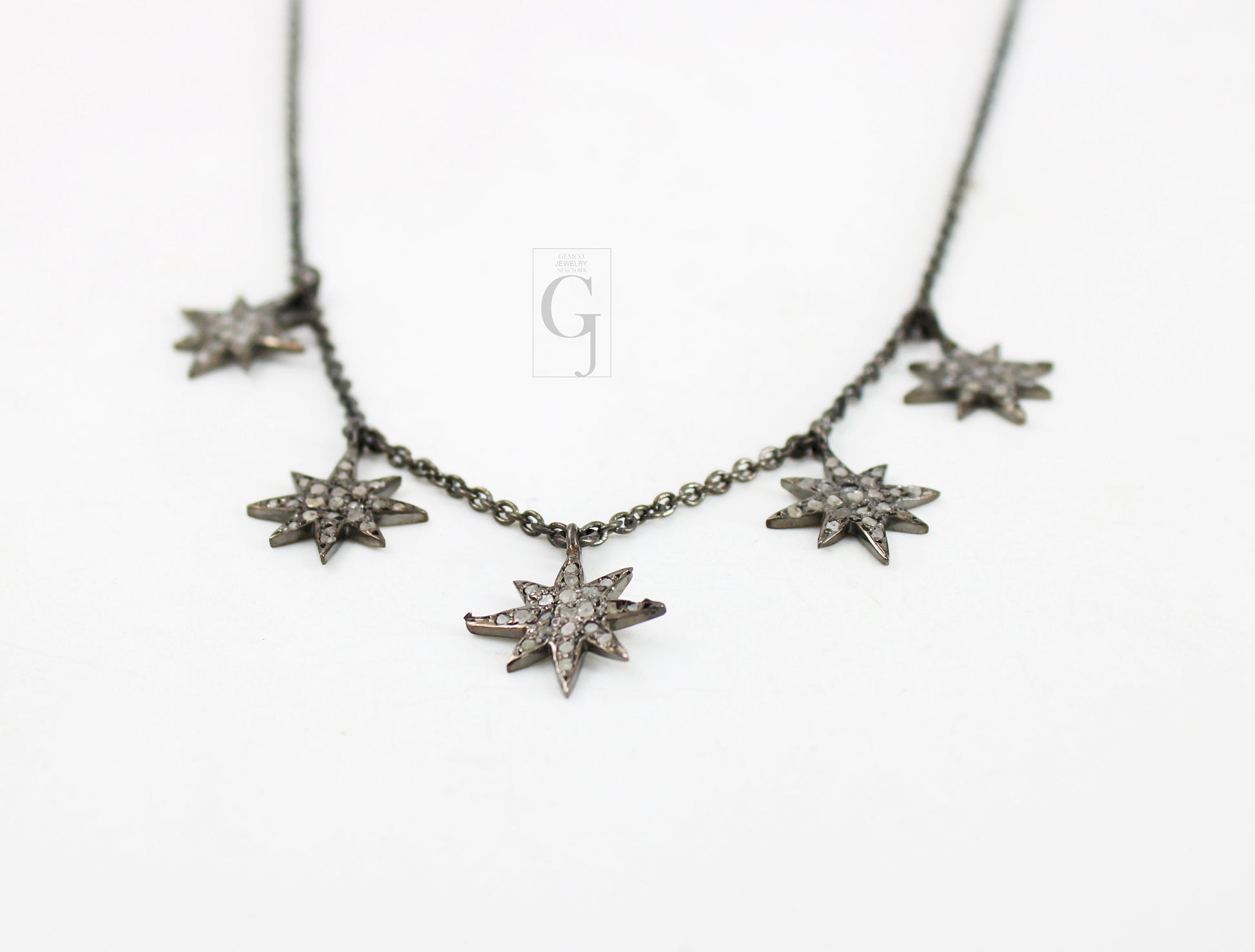 Antique Look Starburst Pendant Necklace Designer Rosecut Pave Diamond Pendant Sterling 925 Silver Handmade Finish Diamond Charm Necklace 18'