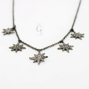 Antique Look Starburst Pendant Necklace Designer Rosecut Pave Diamond Pendant Sterling 925 Silver Handmade Finish Diamond Charm Necklace 18'