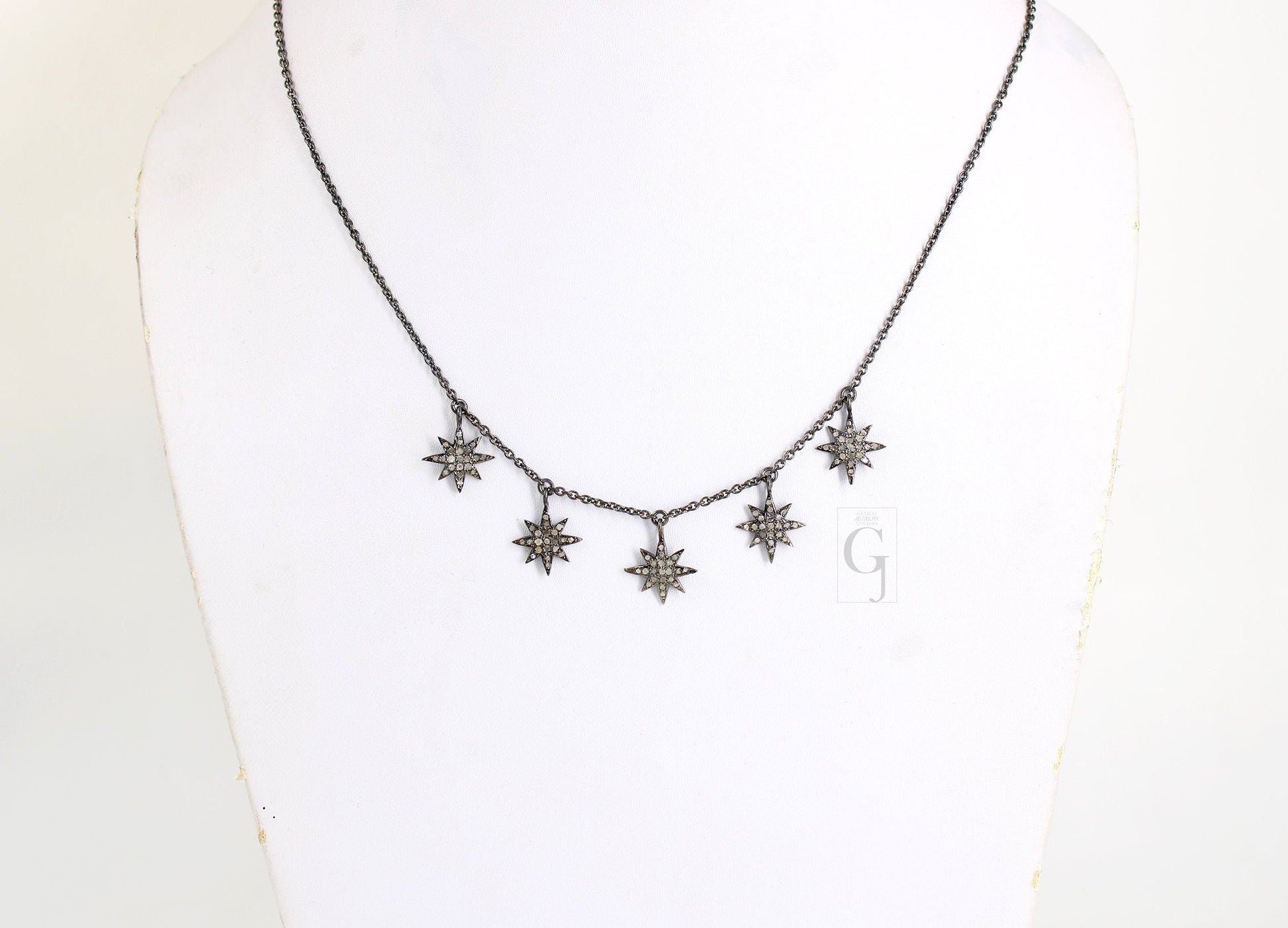 Antique Look Starburst Pendant Necklace Designer Rosecut Pave Diamond Pendant Sterling 925 Silver Handmade Finish Diamond Charm Necklace 18'