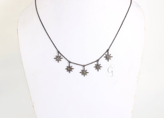 Antique Look Starburst Pendant Necklace Designer Rosecut Pave Diamond Pendant Sterling 925 Silver Handmade Finish Diamond Charm Necklace 18'