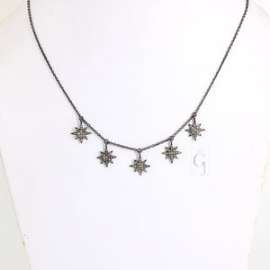 Antique Look Starburst Pendant Necklace Designer Rosecut Pave Diamond Pendant Sterling 925 Silver Handmade Finish Diamond Charm Necklace 18'