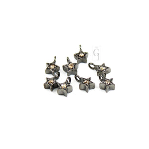 Set Of 5 Star Pendant Charms Designer Rosecut Pave Diamond Pendant Sterling 925 Silver Handmade Finish Diamond Charms Necklace Pendant