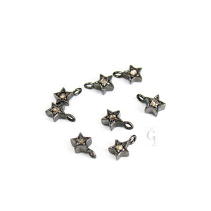 Set Of 5 Star Pendant Charms Designer Rosecut Pave Diamond Pendant Sterling 925 Silver Handmade Finish Diamond Charms Necklace Pendant