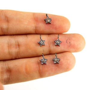 Set Of 5 Star Pendant Charms Designer Rosecut Pave Diamond Pendant Sterling 925 Silver Handmade Finish Diamond Charms Necklace Pendant