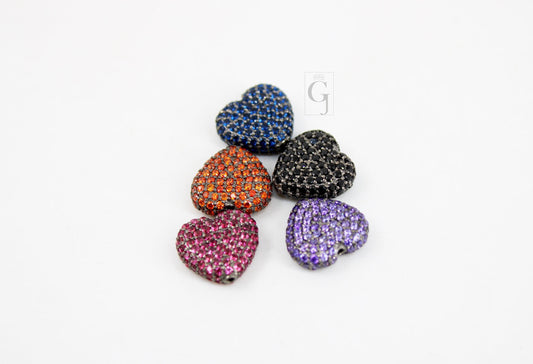 Pave gemstone heart beads / spacers design Pave 925 sterling silver handmade jewelry gemstone jewelry fine jewelry making supplies 12mm size